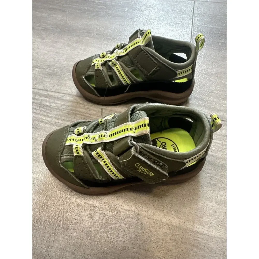 OshKosh Everplay Flexible Outsole Bump Toe Sandal Zinger Olive Toddler Size 5M